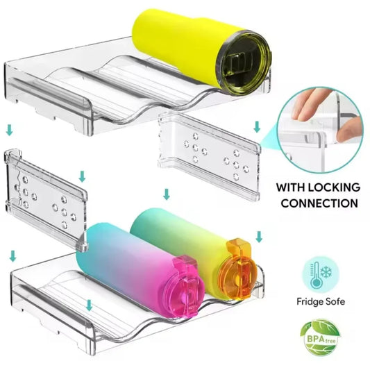 Water Bottle Organizer Stackable Cup Beverage Storage Stand Large Capacity Refrigerator Clutter Organizer Space Saving Wine Rack