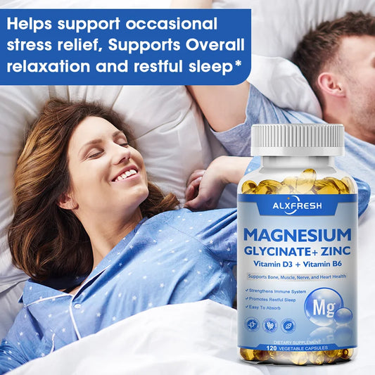 Magnesium Glycinate 500Mg Capsules High Absorption with Zinc,Vitamin D3 B6 Support Dietery Supplement Stress & Anxiety Relief