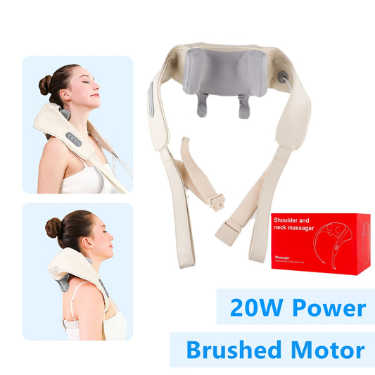 26W Wireless Brushless Motor Neck & Shoulder Massager – Kneading Massage Shawl for Back and Shoulder Relief