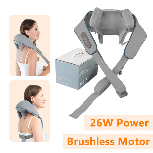 26W Wireless Brushless Motor Neck & Shoulder Massager – Kneading Massage Shawl for Back and Shoulder Relief
