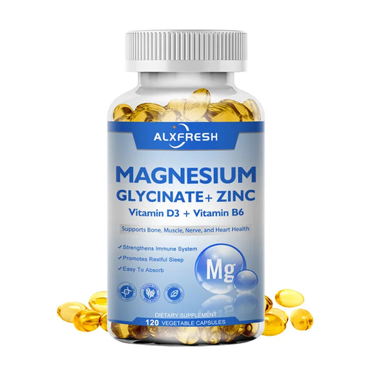 Magnesium Glycinate 500Mg Capsules High Absorption with Zinc,Vitamin D3 B6 Support Dietery Supplement Stress & Anxiety Relief
