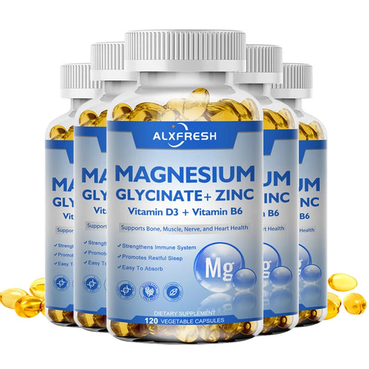 Magnesium Glycinate 500Mg Capsules High Absorption with Zinc,Vitamin D3 B6 Support Dietery Supplement Stress & Anxiety Relief