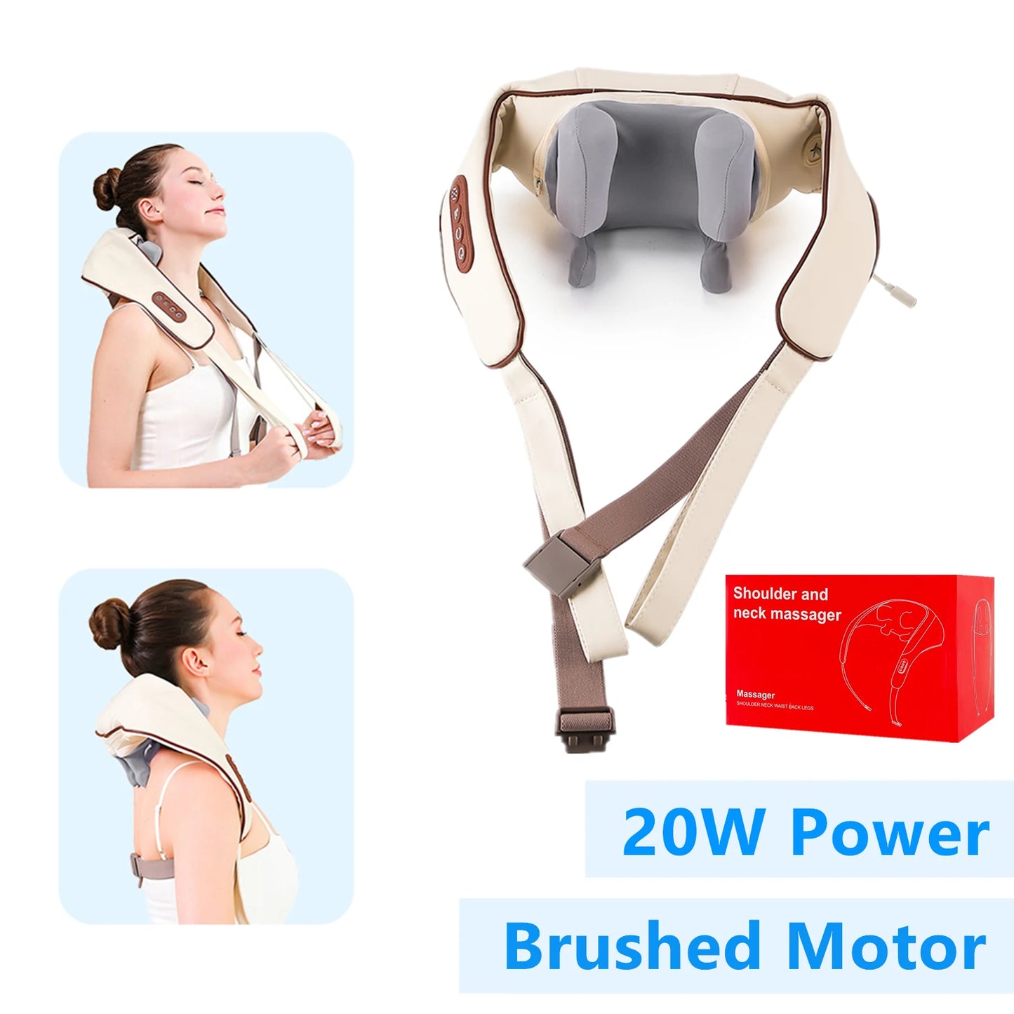 26W Wireless Brushless Motor Neck & Shoulder Massager – Kneading Massage Shawl for Back and Shoulder Relief
