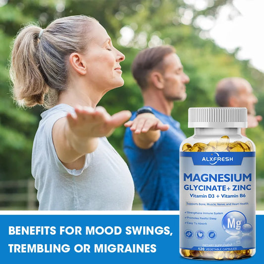 Magnesium Glycinate 500Mg Capsules High Absorption with Zinc,Vitamin D3 B6 Support Dietery Supplement Stress & Anxiety Relief