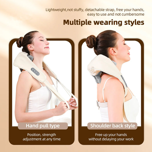 26W Wireless Brushless Motor Neck & Shoulder Massager – Kneading Massage Shawl for Back and Shoulder Relief
