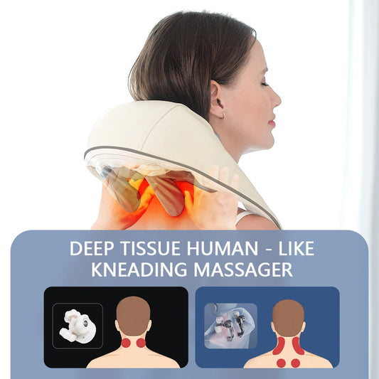 26W Wireless Brushless Motor Neck & Shoulder Massager – Kneading Massage Shawl for Back and Shoulder Relief
