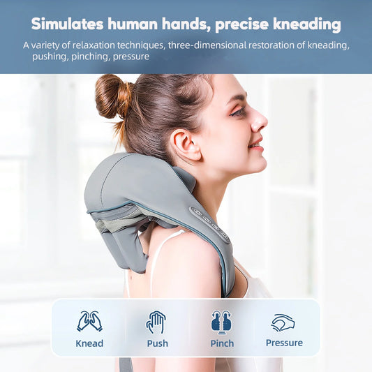 26W Wireless Brushless Motor Neck & Shoulder Massager – Kneading Massage Shawl for Back and Shoulder Relief