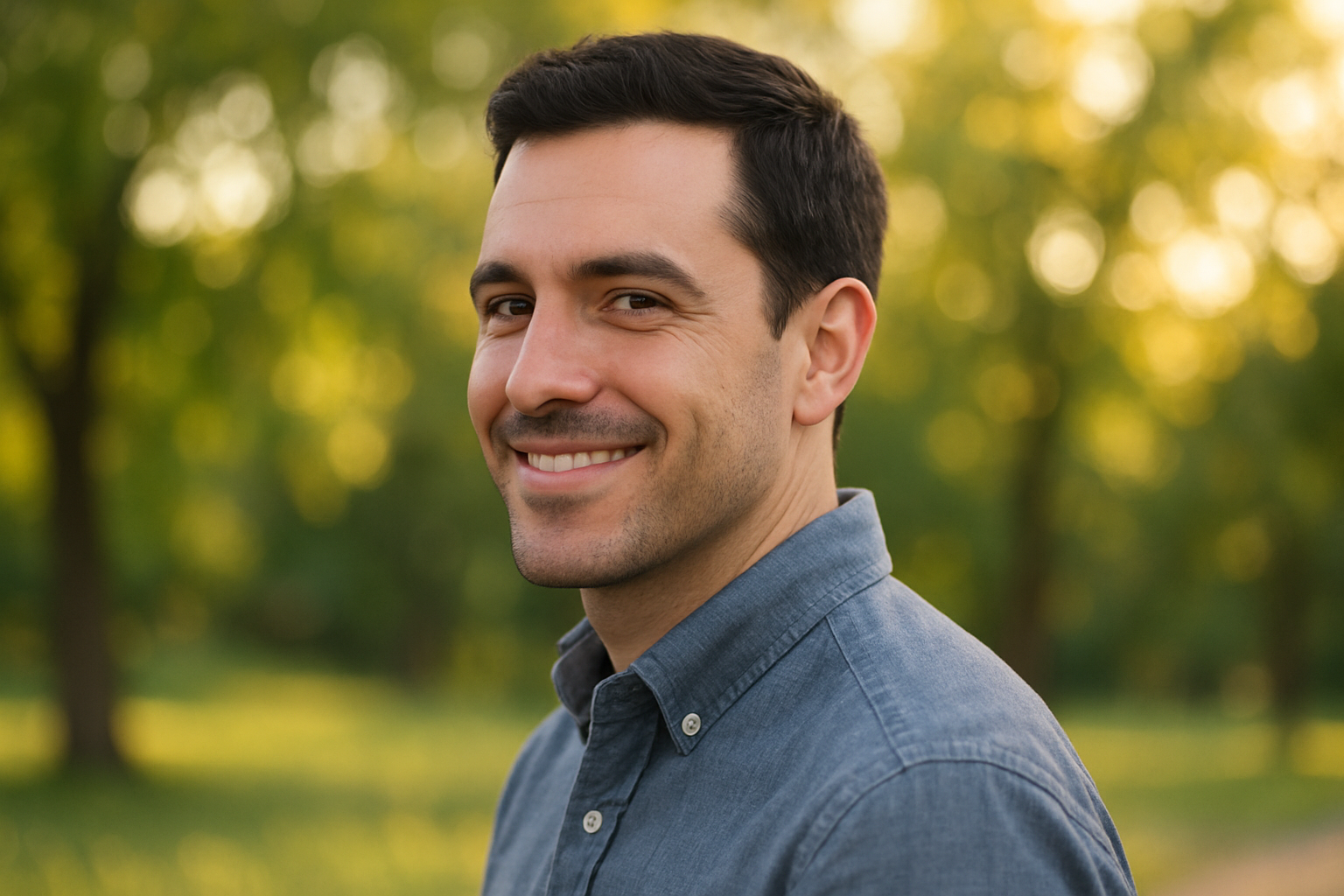 realistic mens profile picture with outside background